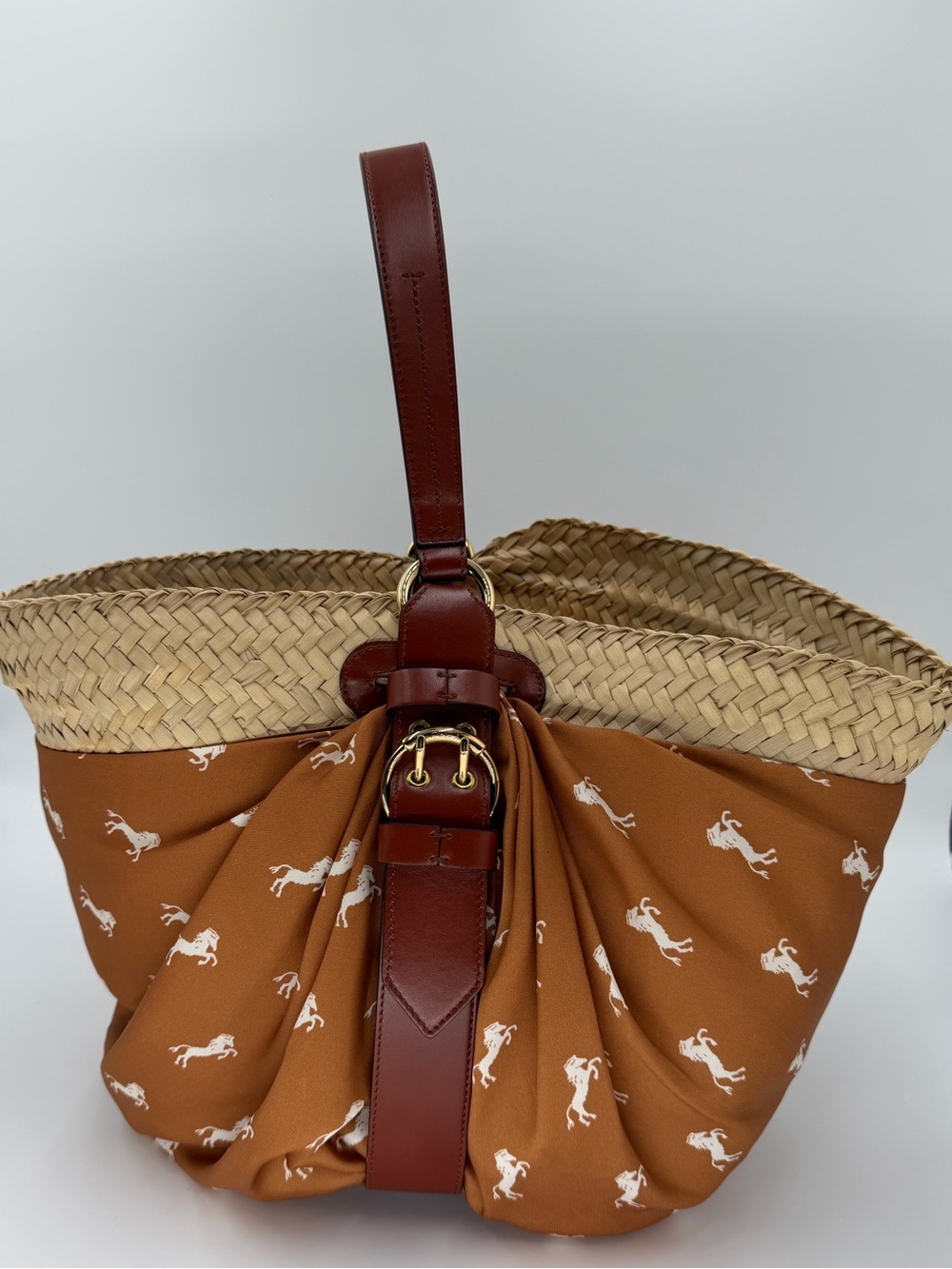 Chloe Panier Raffia Basket Bag Horse Print Silk Scarf & Pouch - Excellent w/COA - Picture 5 of 16